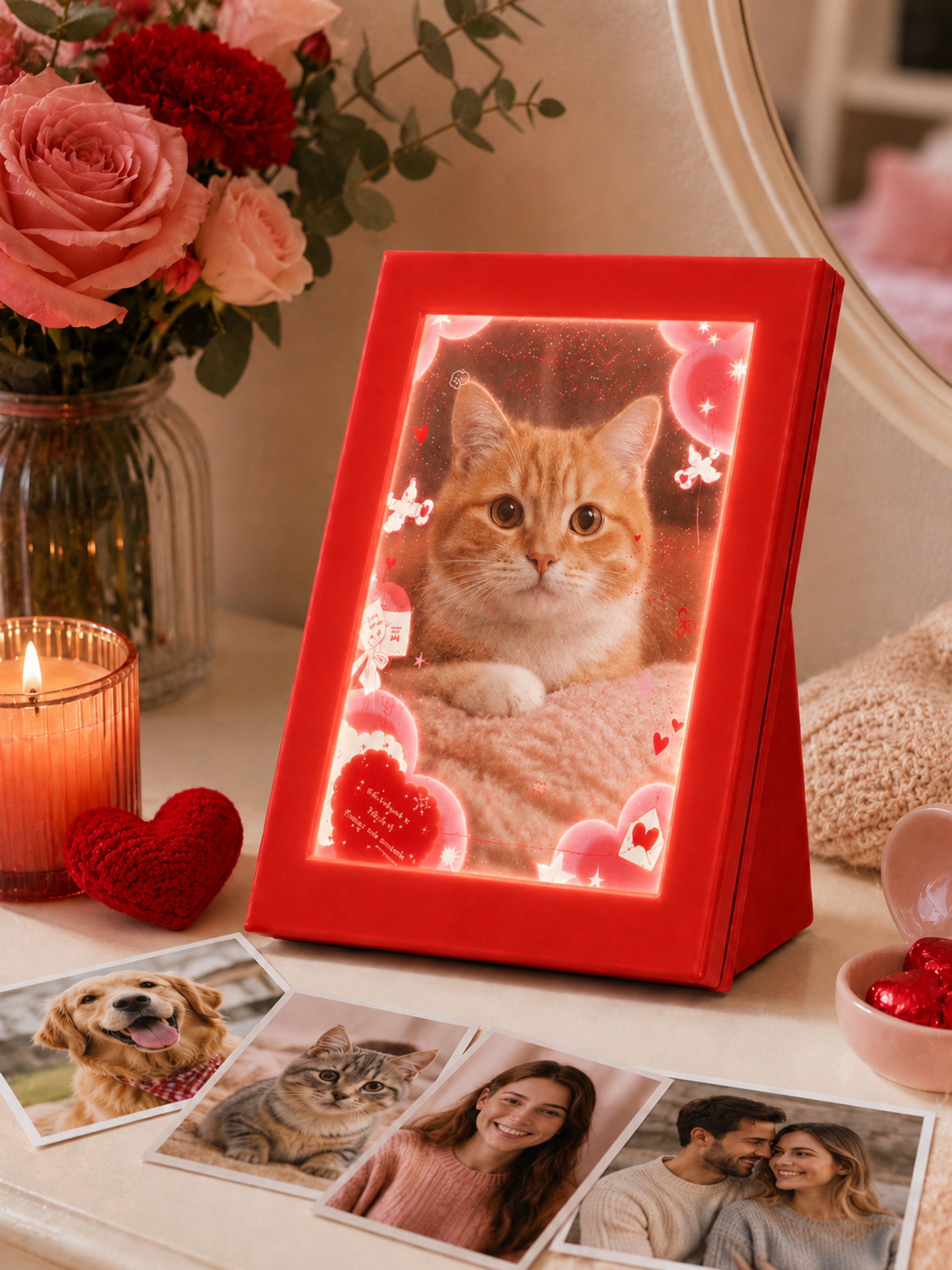 DIY Flowing Sand Glow Photo Frame Lamp - Red