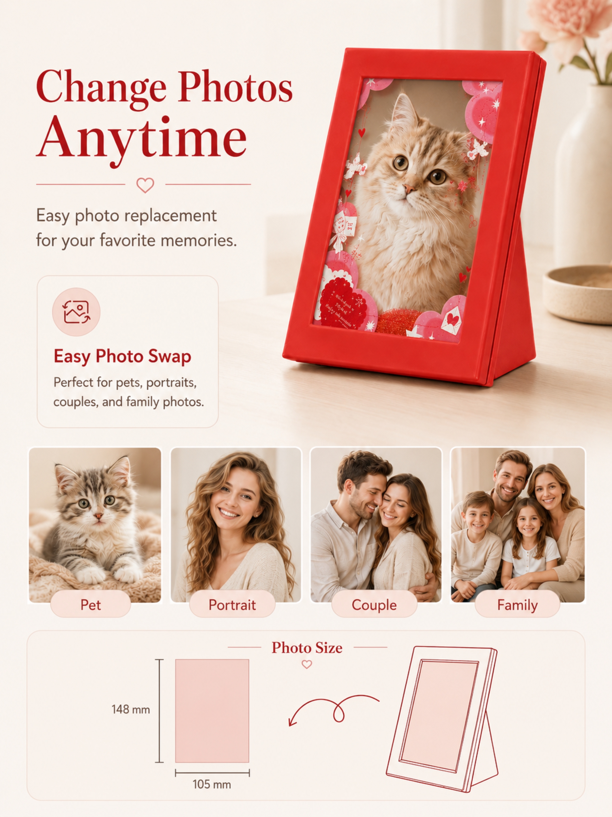 DIY Flowing Sand Glow Photo Frame Lamp - Red