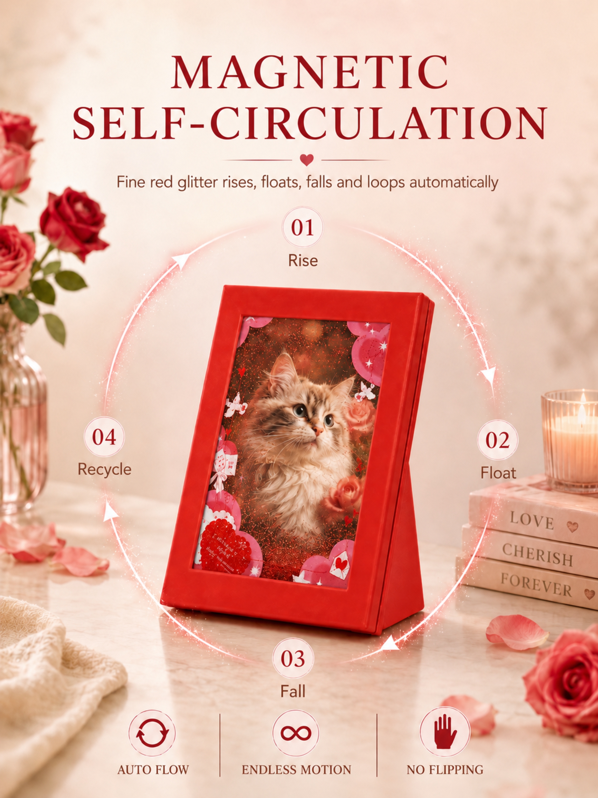 DIY Flowing Sand Glow Photo Frame Lamp - Red