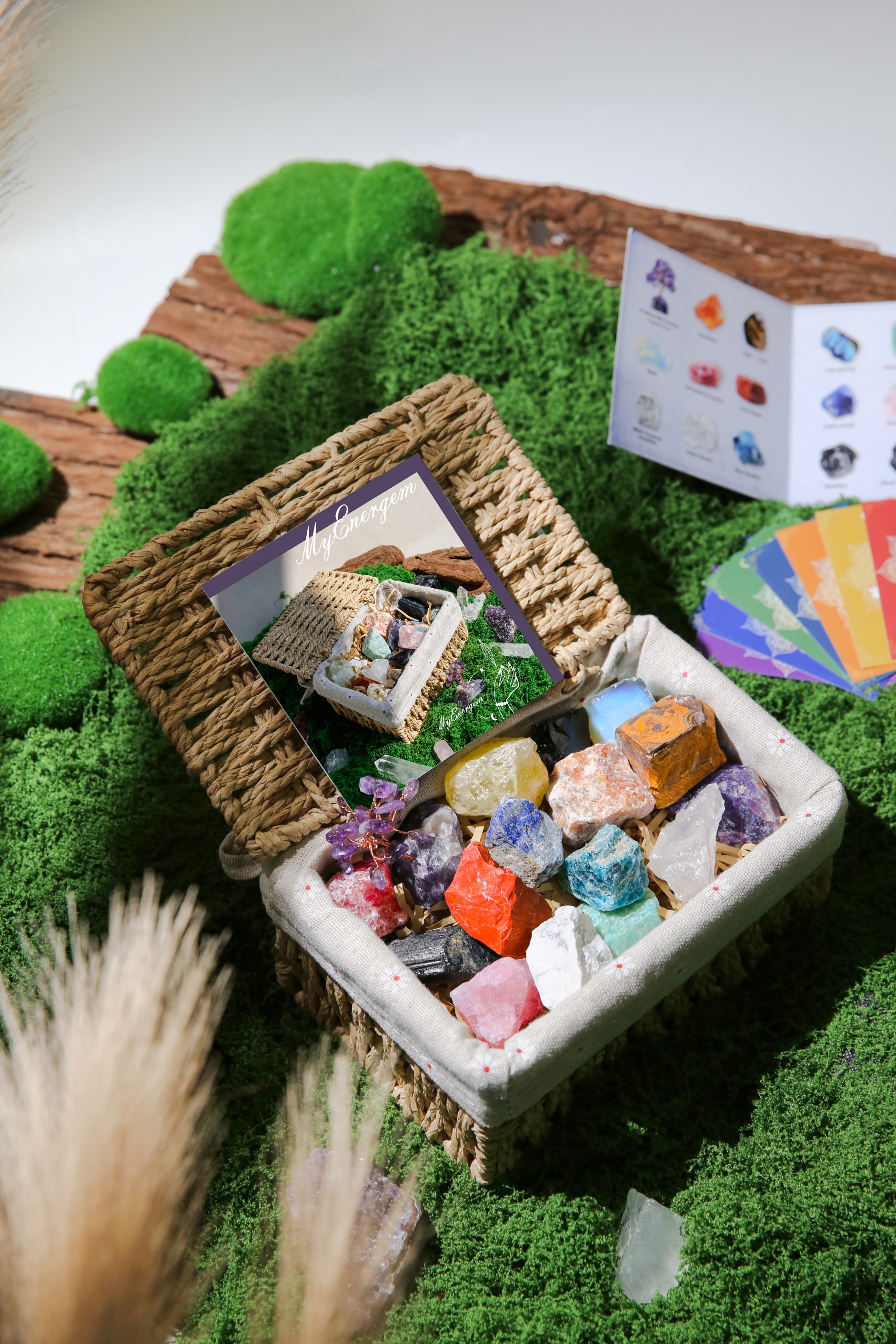 Premium Chakra Crystal Basket Set — 18 Natural Healing Gemstones