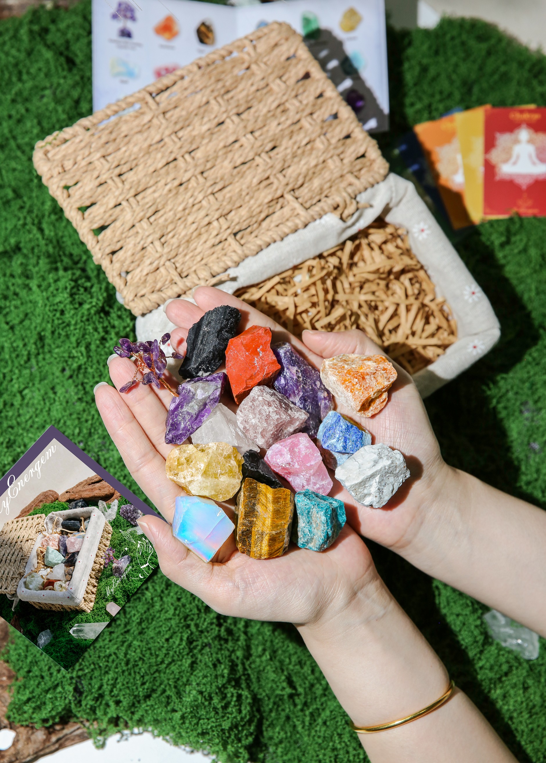 Premium Chakra Crystal Basket Set — 18 Natural Healing Gemstones