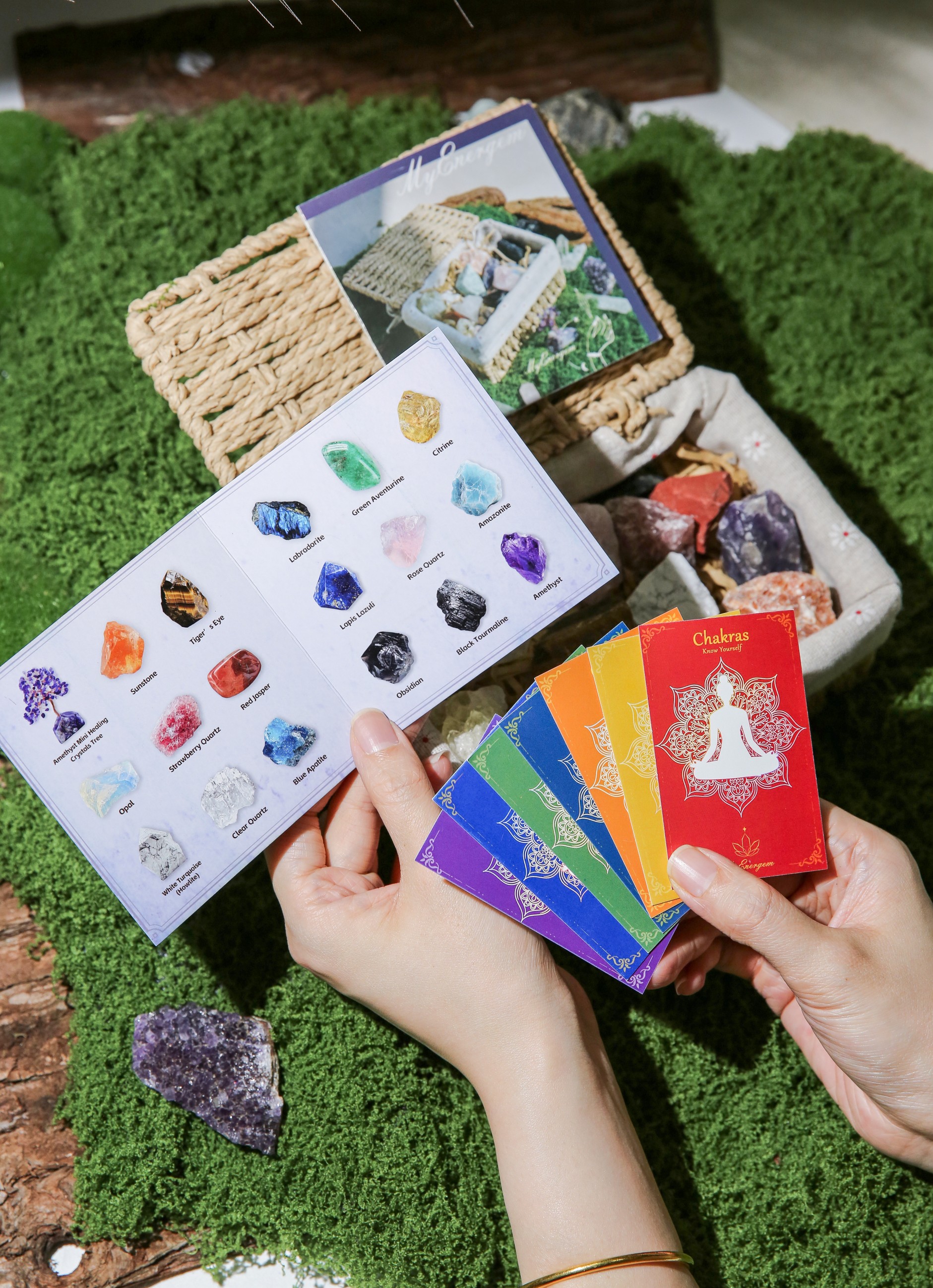 Premium Chakra Crystal Basket Set — 18 Natural Healing Gemstones