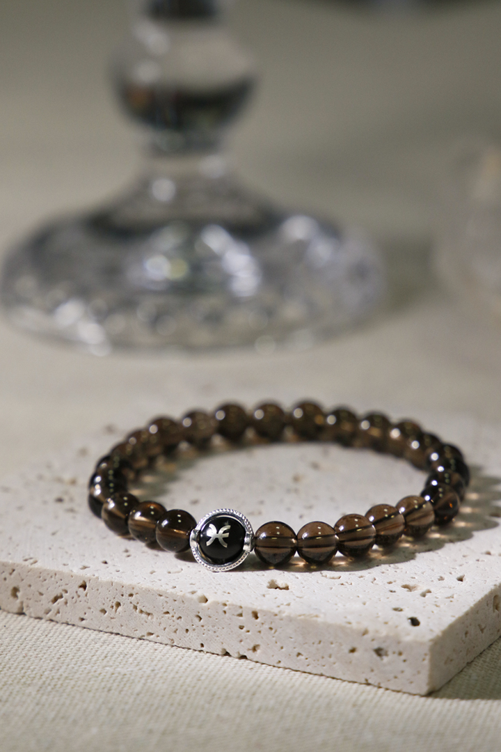 Smoky Quartz Pisces Zodiac Bracelet
