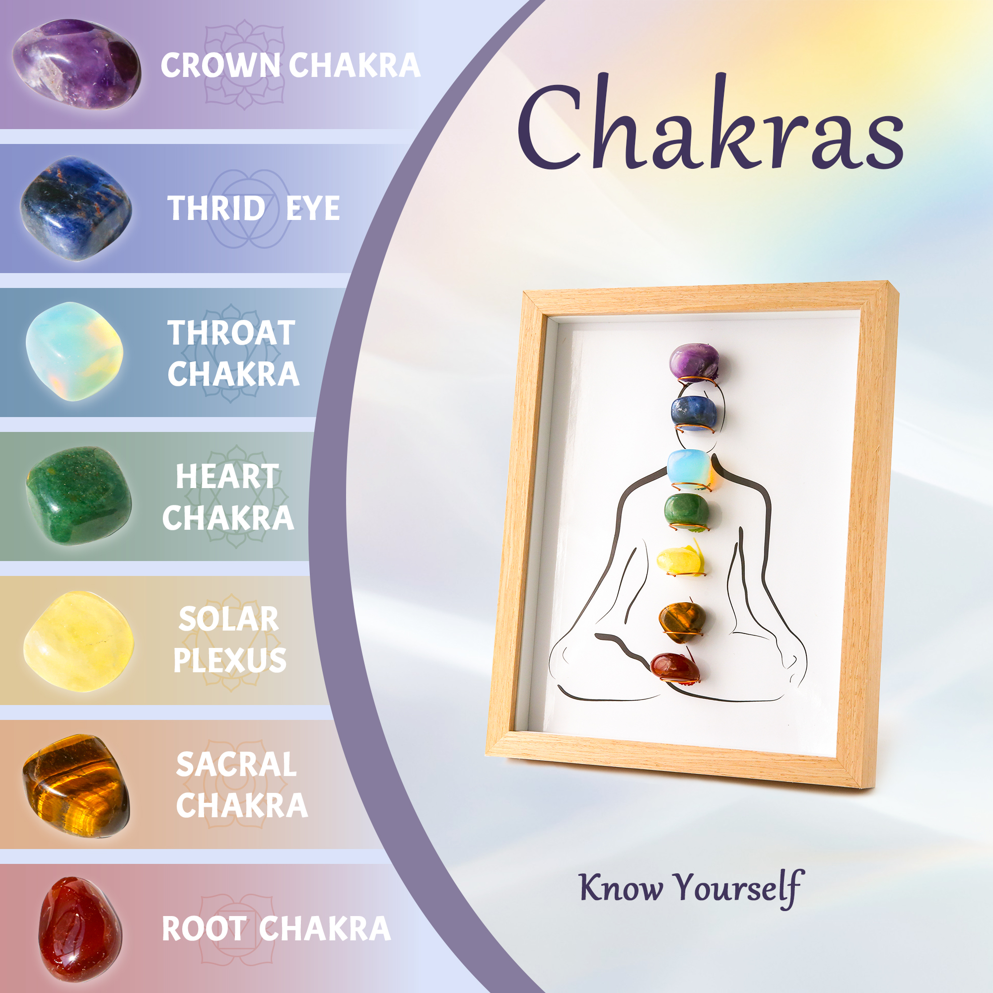 7 Chakras Healing Stone with Picture Frame (Removable)