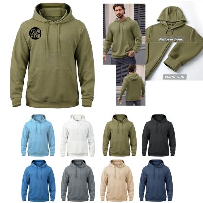 MANSDOUR Men's Casual Long Sleeve Waffle Knit Hoodie: Drawstring Pullover Sweatshirt with Pocket