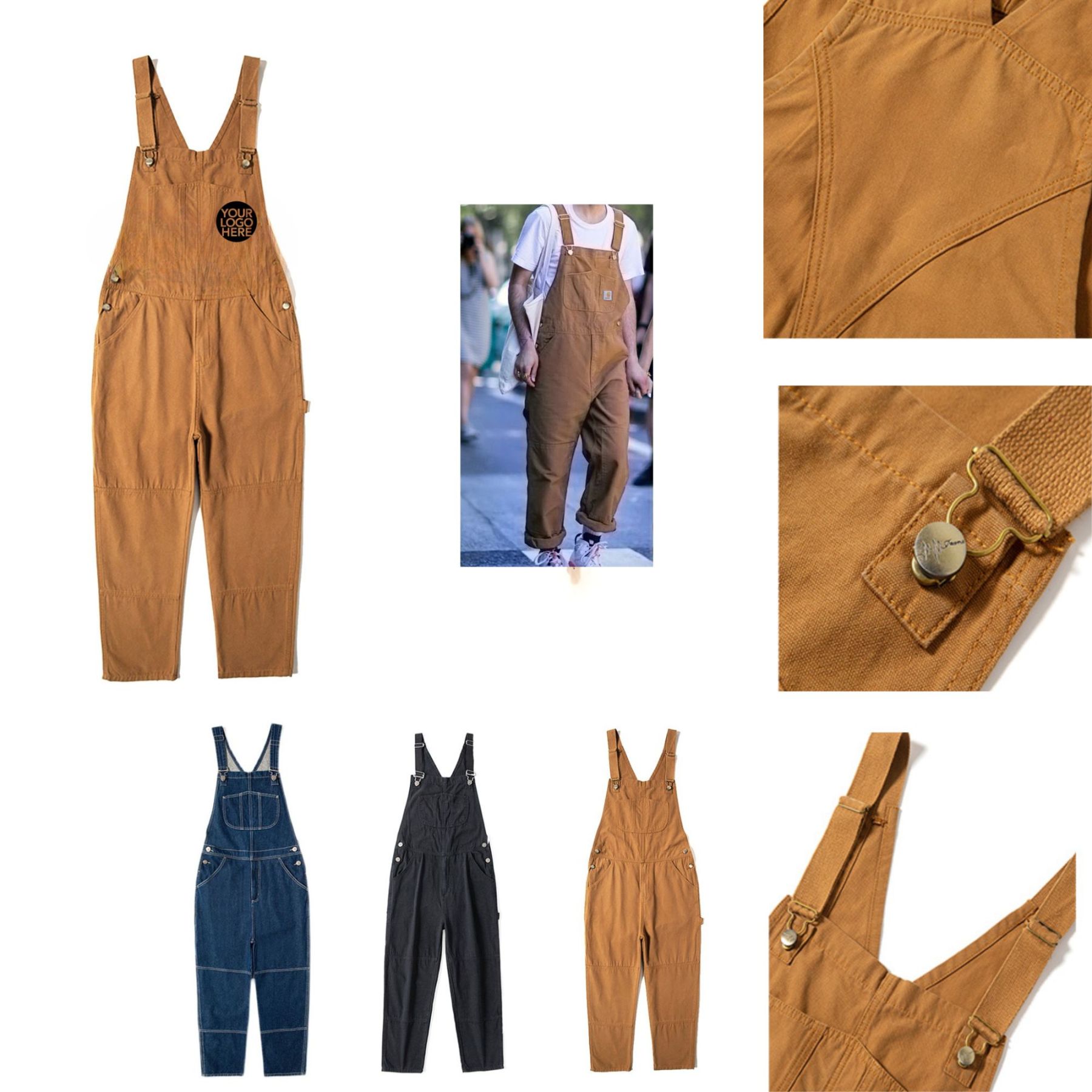  New European and American Unisex Denim Overalls: Loose Straight-Leg Couple Suspender Workwear for Spring & Autumn
