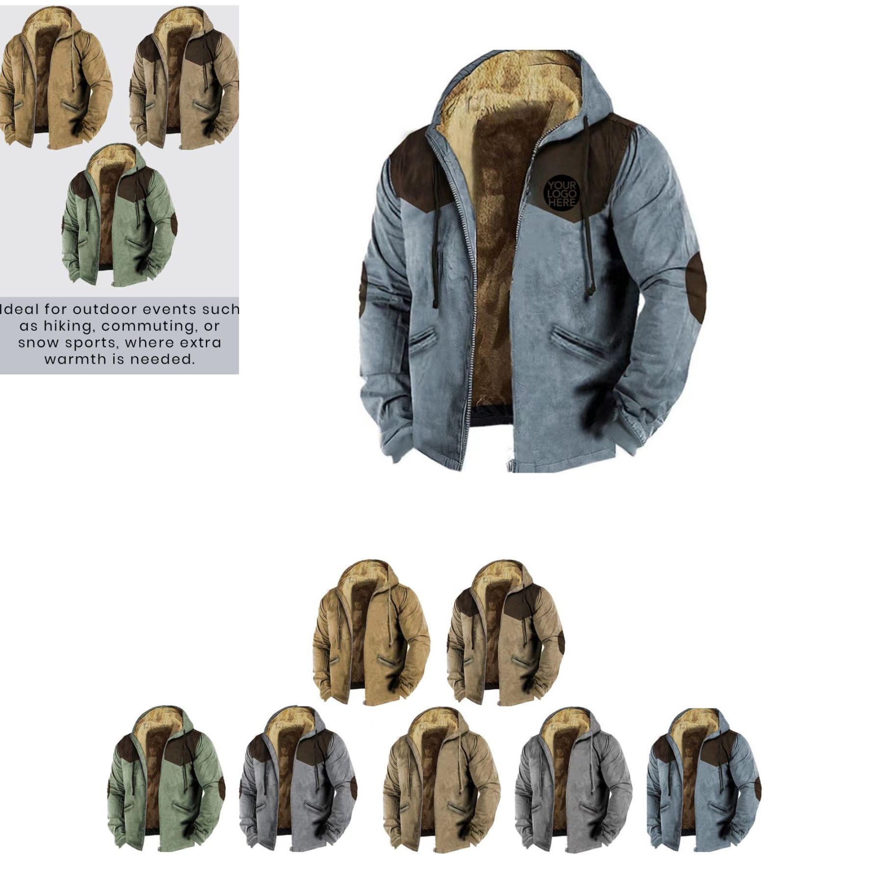 Cross-border independent site new winter men's hooded printed sweatshirt: versatile loose fleece-lined thick zip jacket