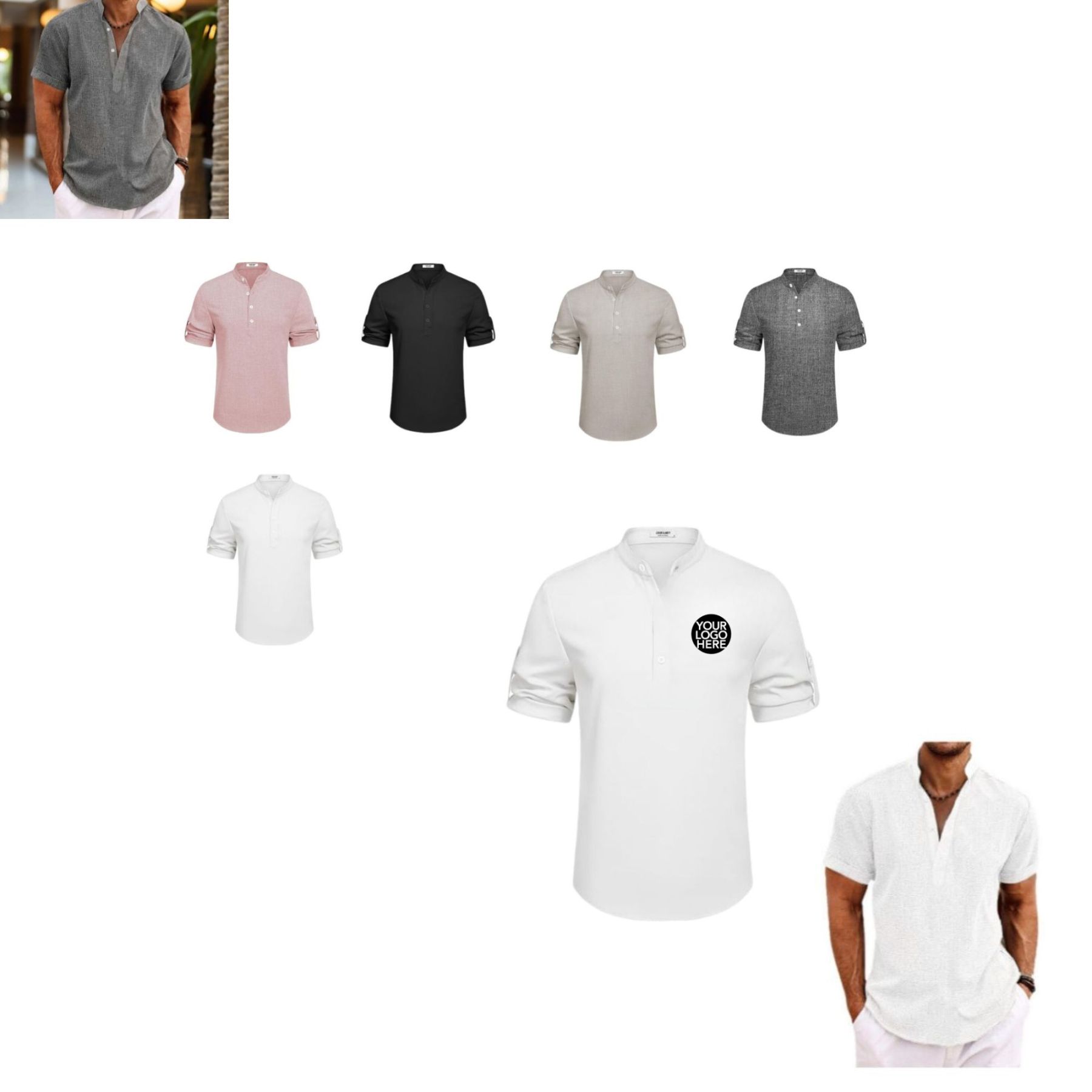 Cross-border Men’s Summer Casual Shirt: Solid Color Short-Sleeved,  Youth Half Cardigan Top 