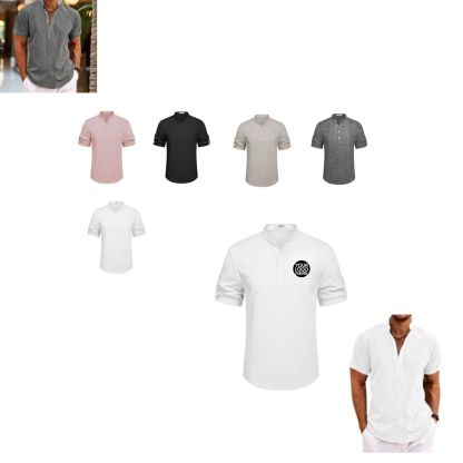 Cross-border Men’s Summer Casual Shirt: Solid Color Short-Sleeved,  Youth Half Cardigan Top 