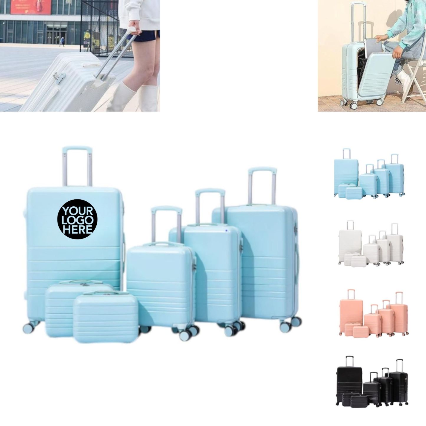  Custom ABS Carry-On Luggage Set, 6-Piece Hardshell Travel Bags with Spinner Wheels.                                  