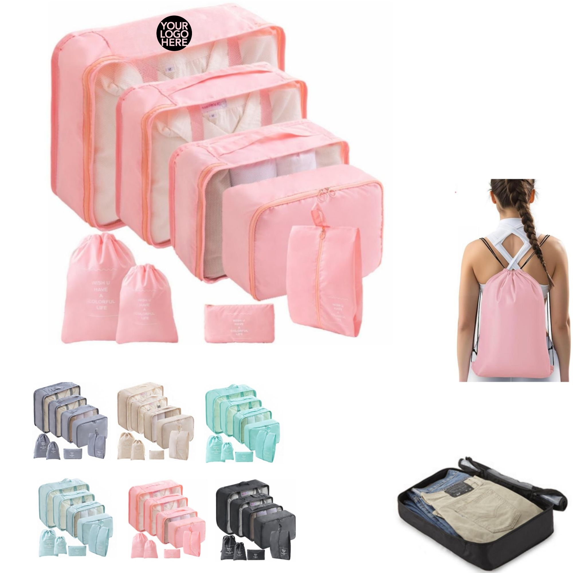 8-Piece Travel Storage Set: Includes Multifunctional Bags for Clothing Organization and Digital Storage Pouches