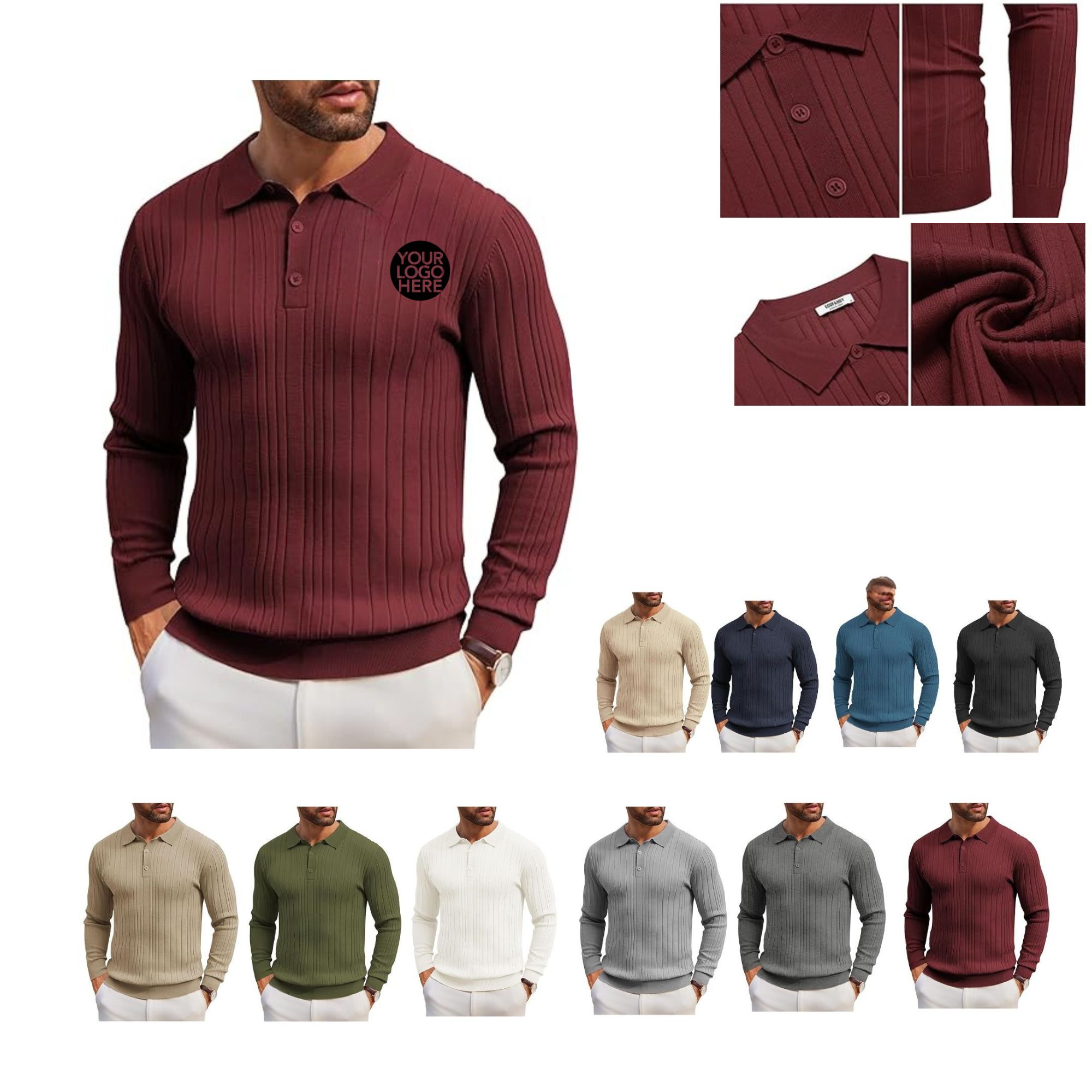Men's Long-Sleeve Knit Polo