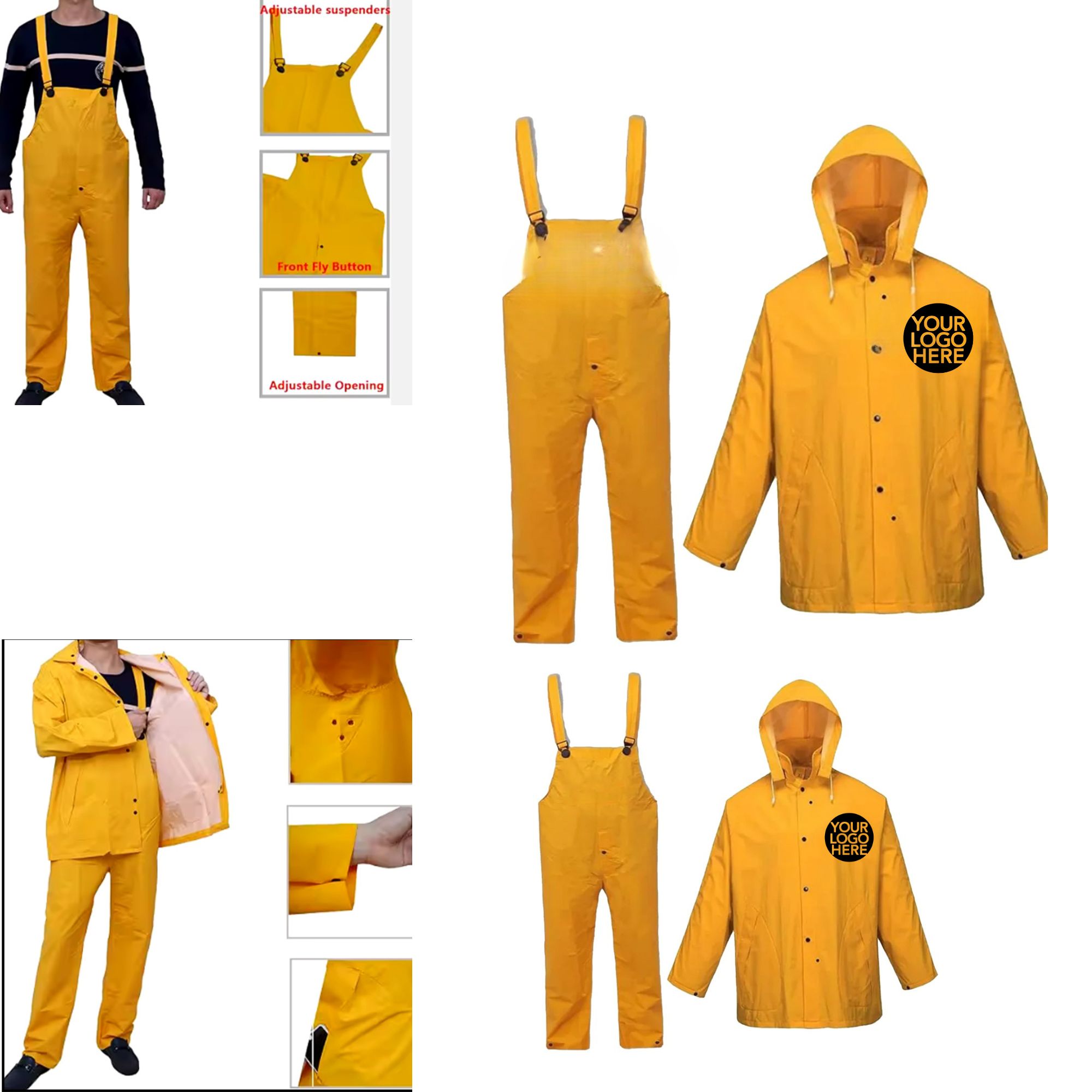 Working Construction Raincoat for Men: Heavy-Duty Waterproof Jacket with Bib Overall Designl 