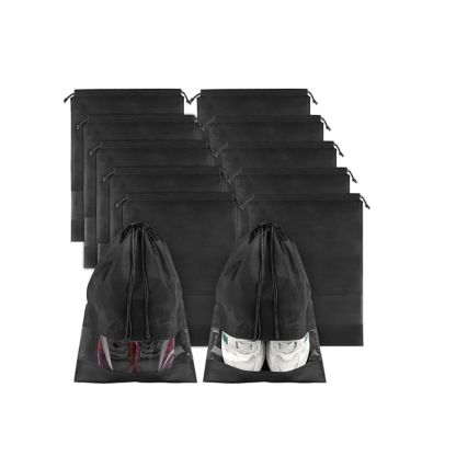 Non-Woven Travel Shoe Pouch with Drawstring and Clear Window