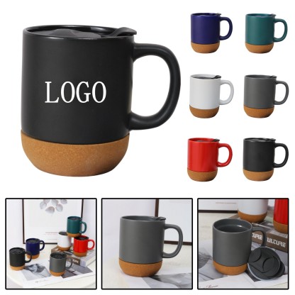 Cork Bottom Ceramic Mug & Lid 14oz