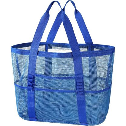 KPX Mesh Beach Tote: Large Foldable Mesh Pool Bag for Women with Small Pockets – Sandproof & Waterproof
