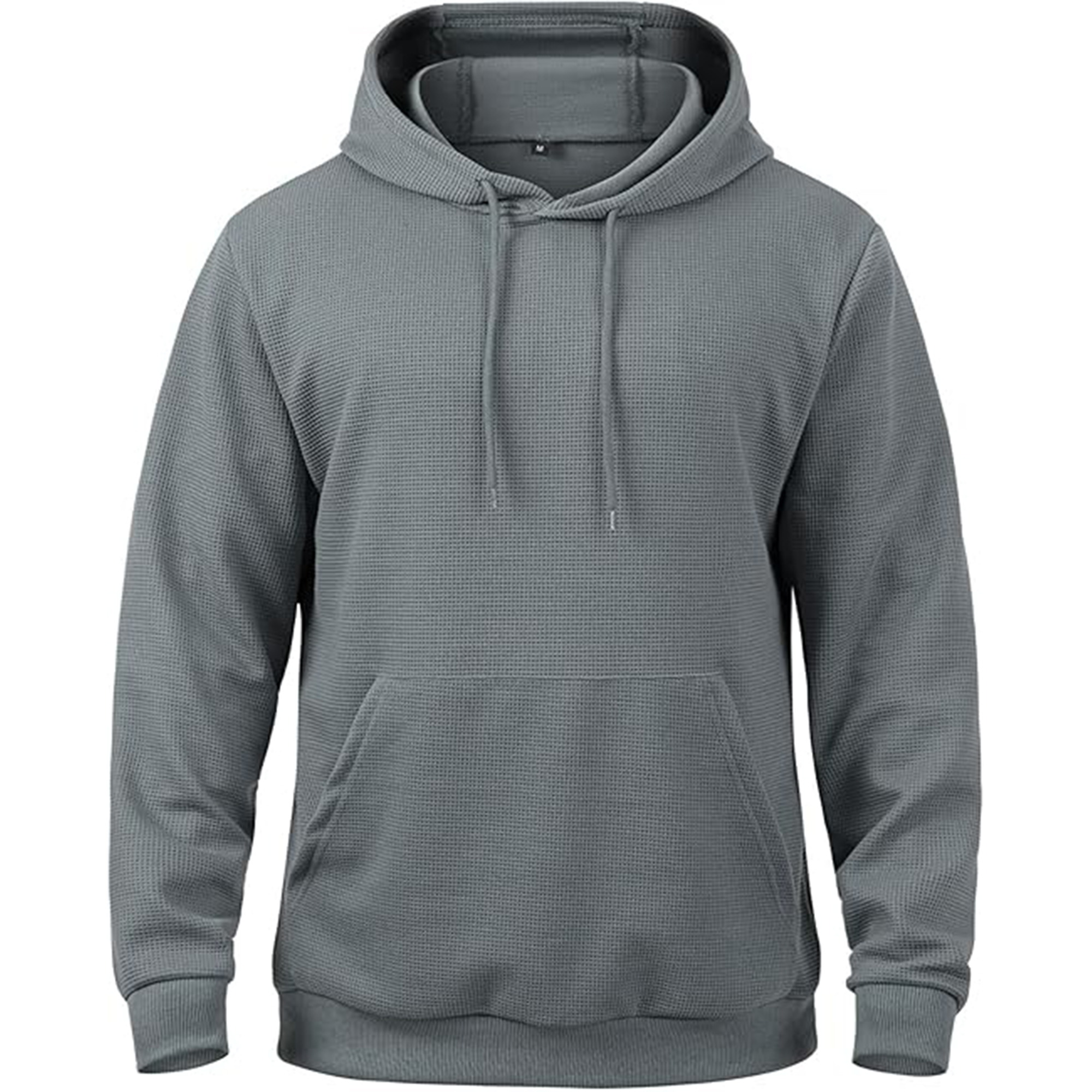MANSDOUR Men's Casual Long Sleeve Waffle Knit Hoodie: Drawstring Pullover Sweatshirt with Pocket