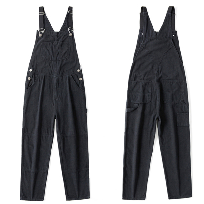  New European and American Unisex Denim Overalls: Loose Straight-Leg Couple Suspender Workwear for Spring & Autumn