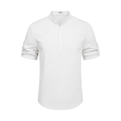 Cross-border Men’s Summer Casual Shirt: Solid Color Short-Sleeved,  Youth Half Cardigan Top 