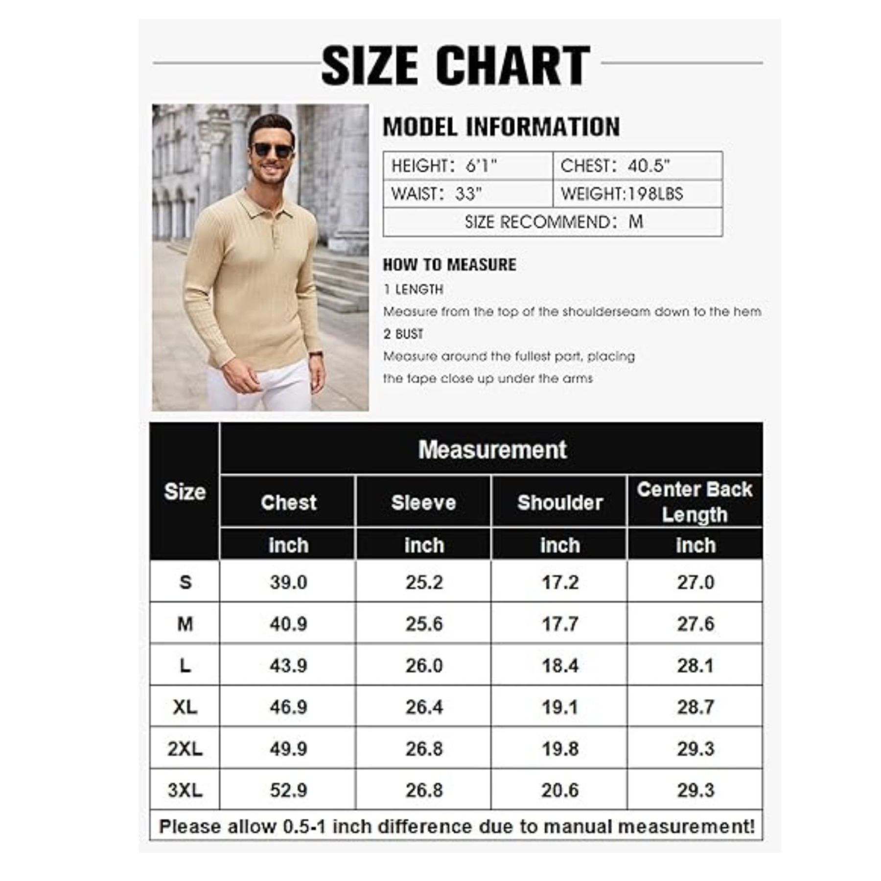 Men's Long-Sleeve Knit Polo: Casual Button-Down with Ribbed Details – Stylish Golf Shirt