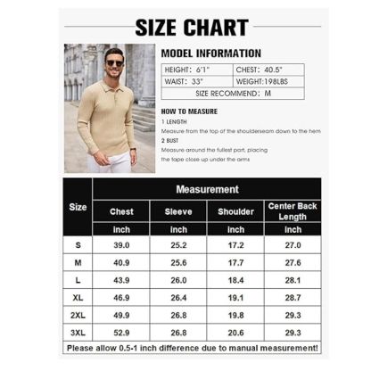 Men's Long-Sleeve Knit Polo: Casual Button-Down with Ribbed Details – Stylish Golf Shirt