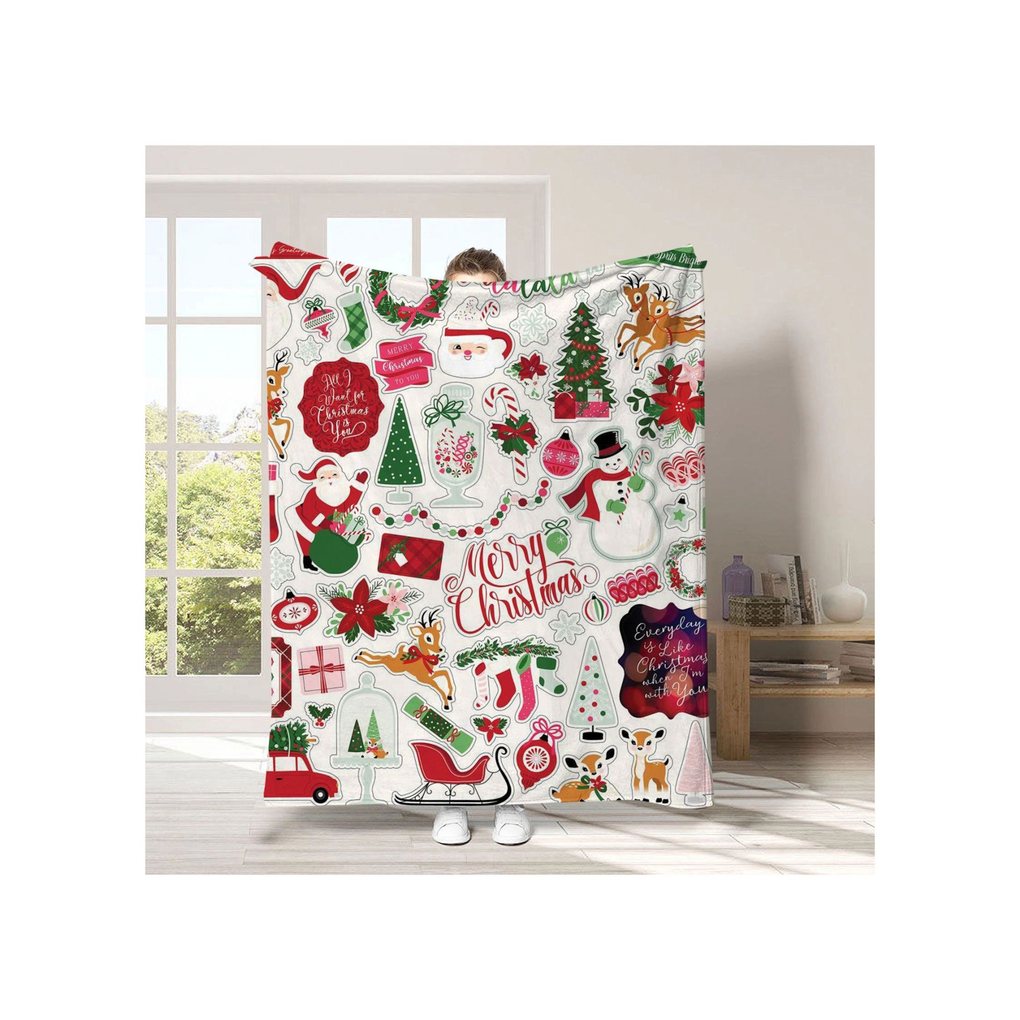 Cartoon Home Flannel Blanket: A Festive Christmas Gift for Cozy Celebrations