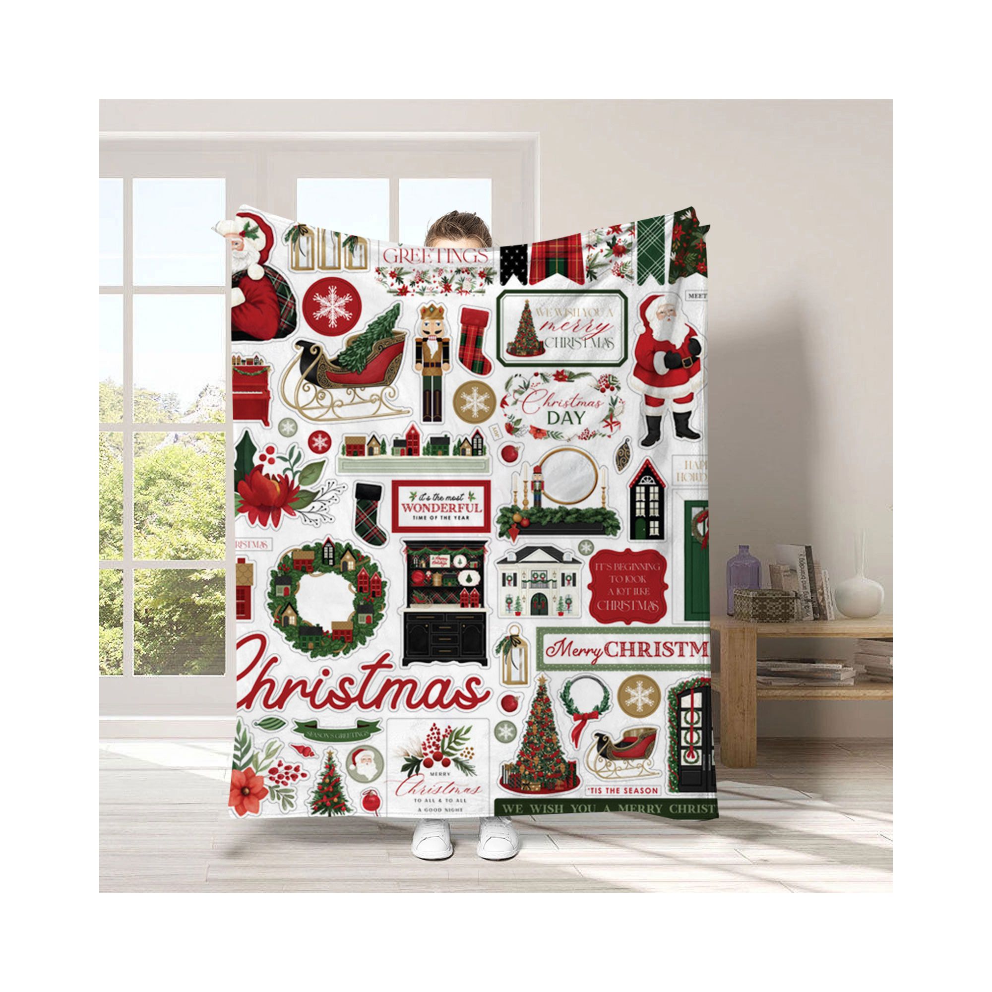 Cartoon Home Flannel Blanket: A Festive Christmas Gift for Cozy Celebrations