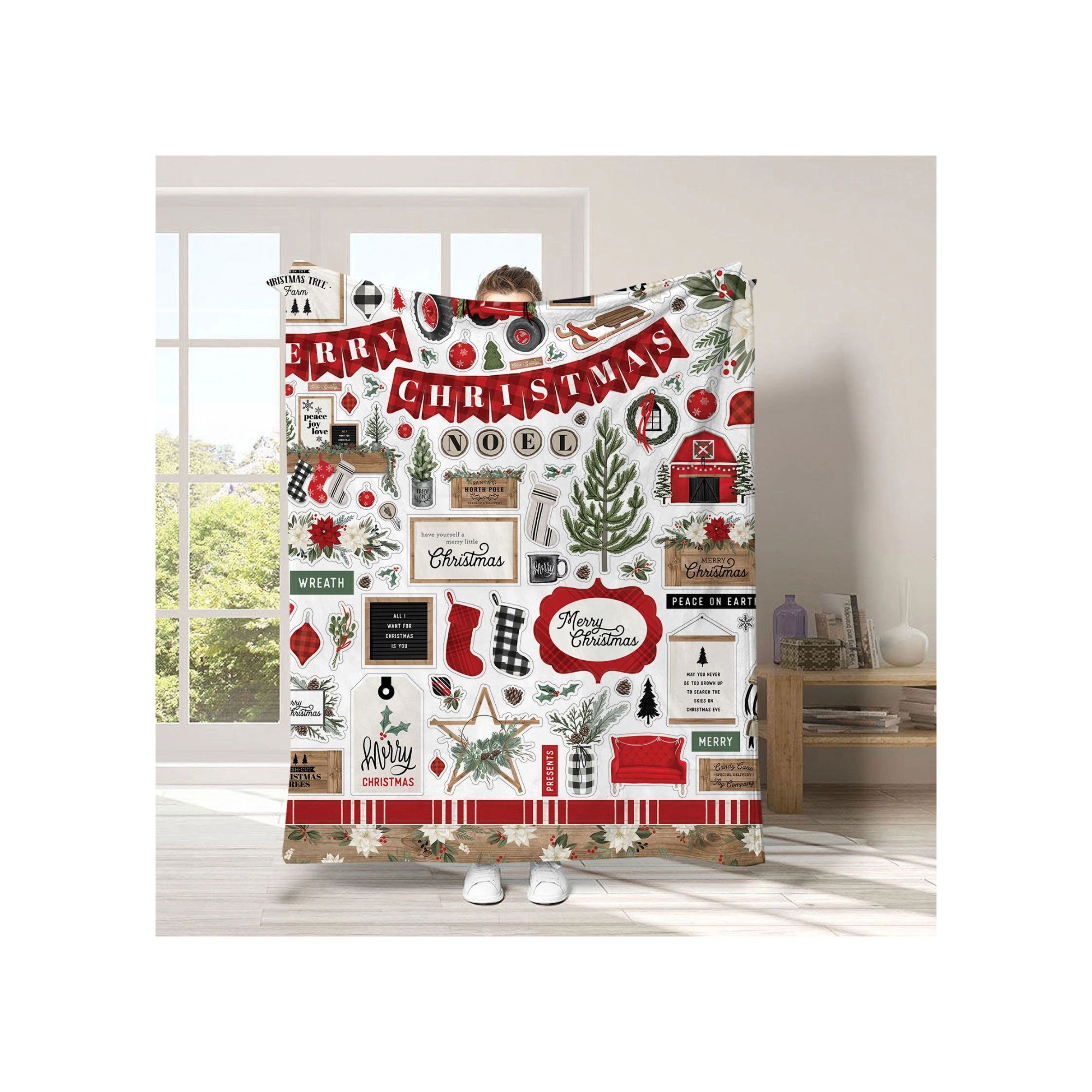 Cartoon Home Flannel Blanket: A Festive Christmas Gift for Cozy Celebrations