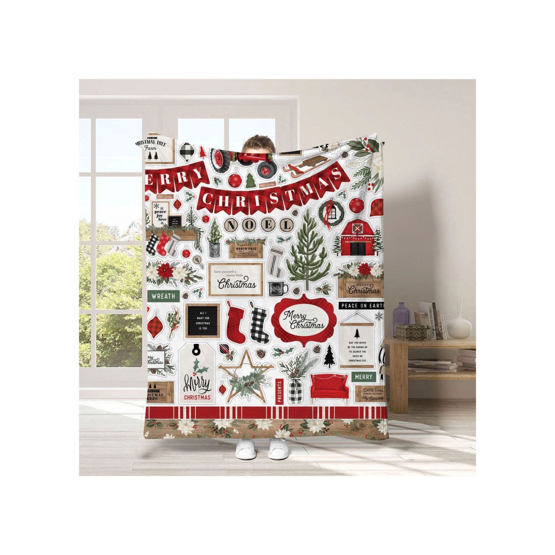 Cartoon Home Flannel Blanket: A Festive Christmas Gift for Cozy Celebrations