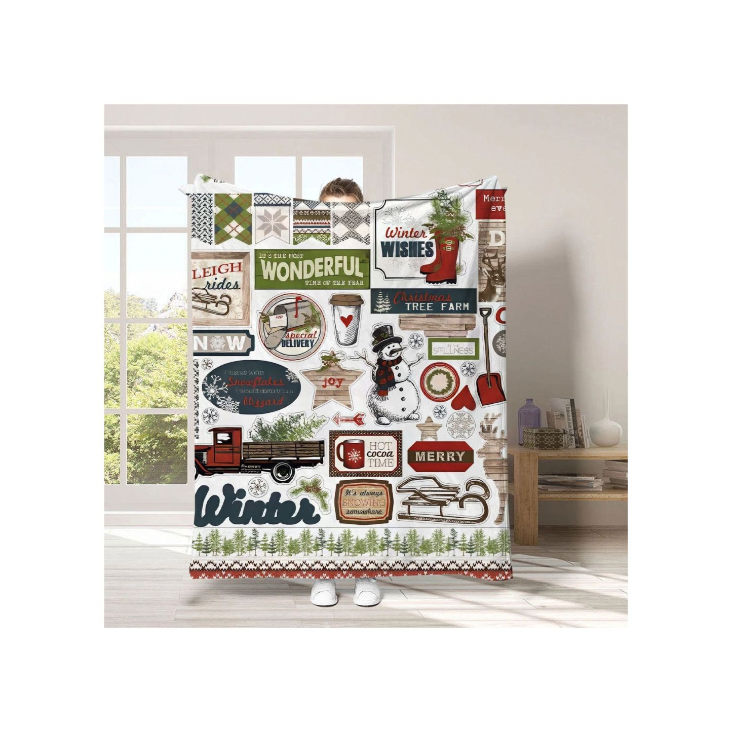 Cartoon Home Flannel Blanket: A Festive Christmas Gift for Cozy Celebrations