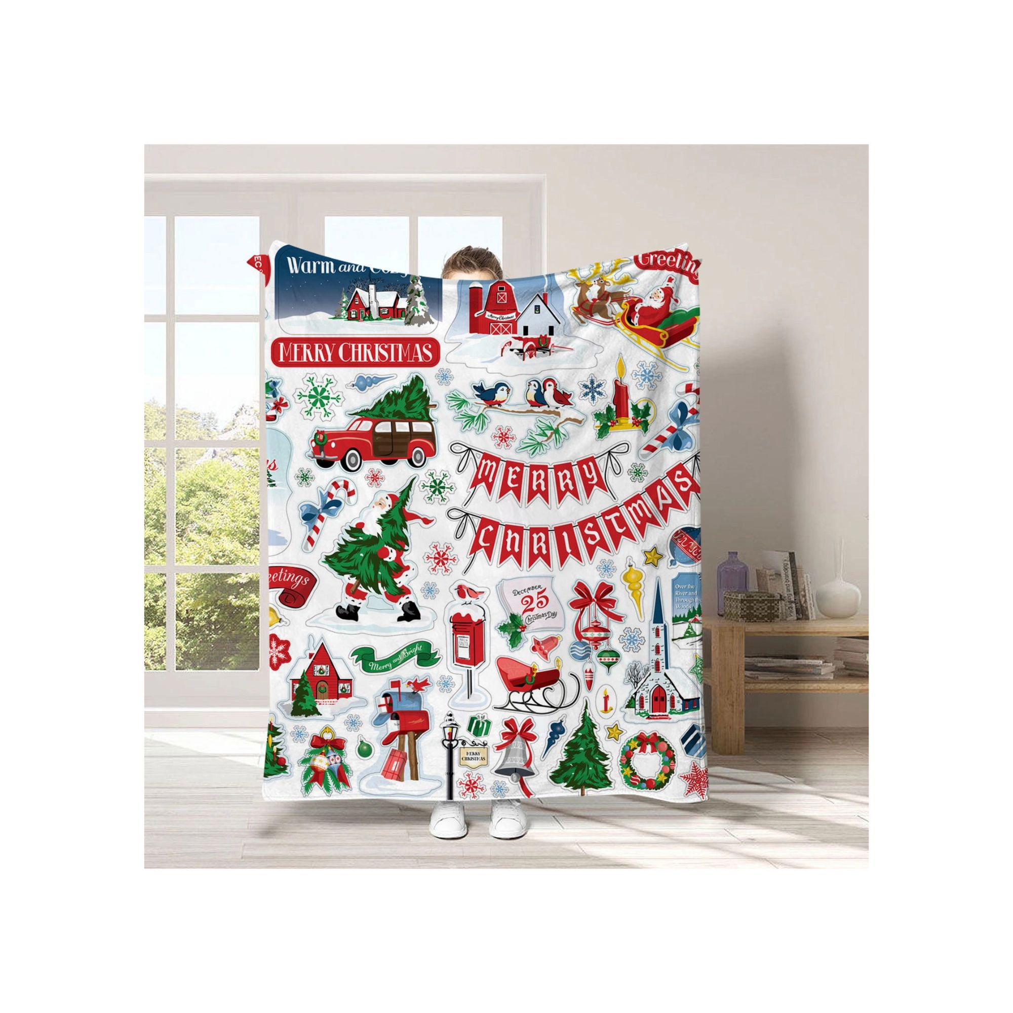 Cartoon Home Flannel Blanket: A Festive Christmas Gift for Cozy Celebrations