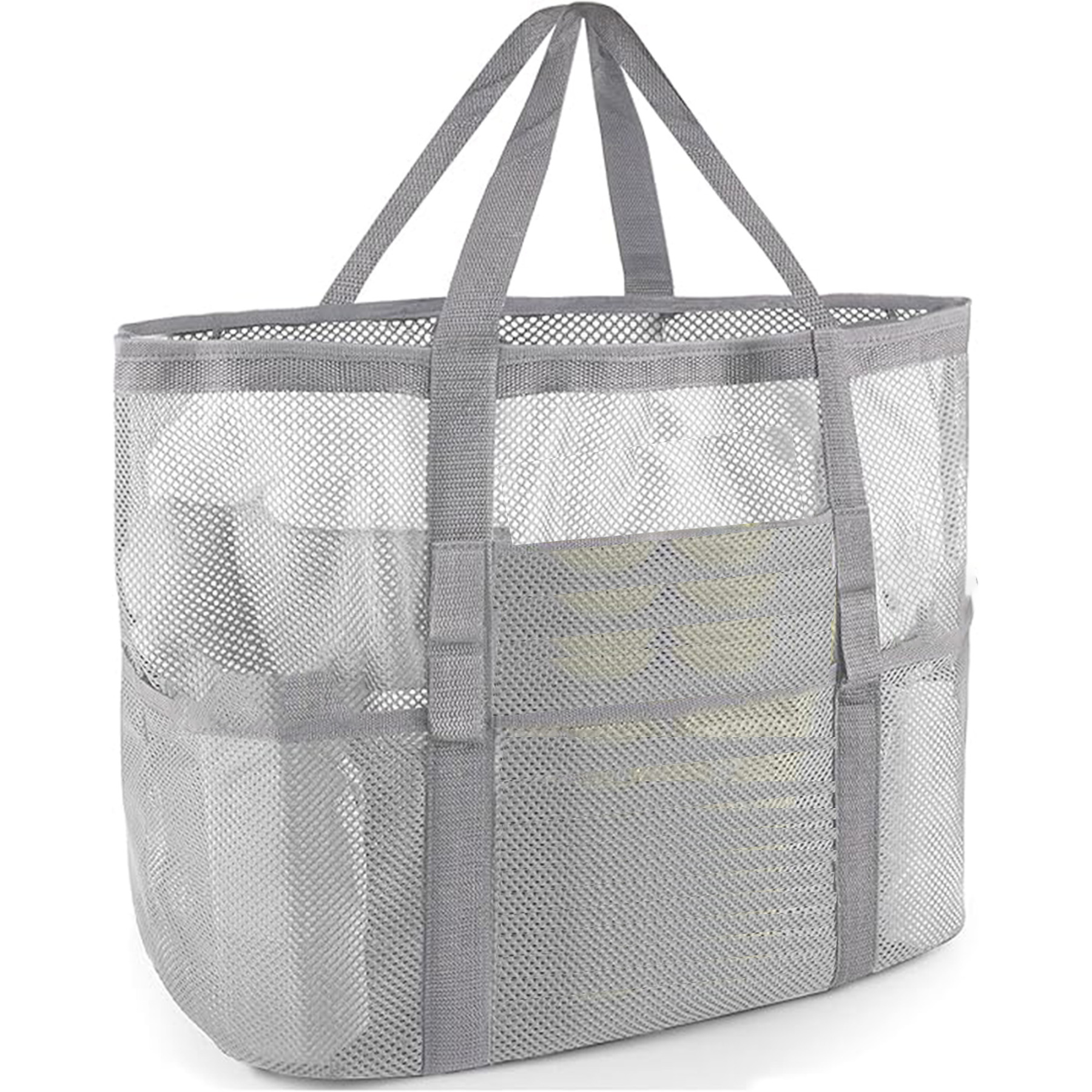 KPX Mesh Beach Tote: Large Foldable Mesh Pool Bag for Women with Small Pockets – Sandproof & Waterproof