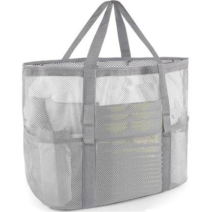 KPX Mesh Beach Tote: Large Foldable Mesh Pool Bag for Women with Small Pockets – Sandproof & Waterproof