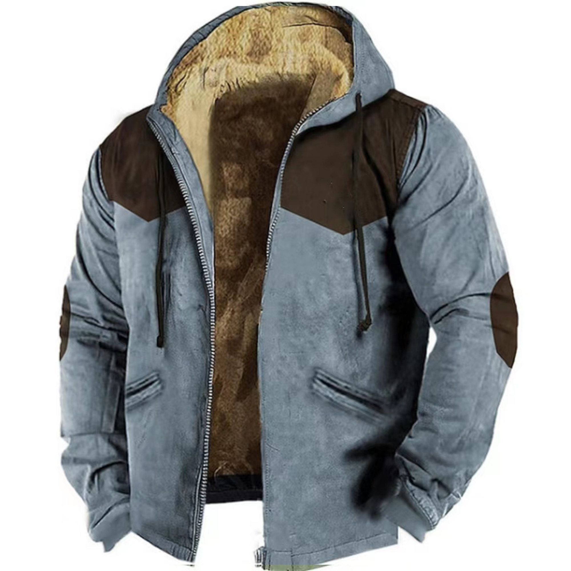Cross-border independent site new winter men's hooded printed sweatshirt: versatile loose fleece-lined thick zip jacket