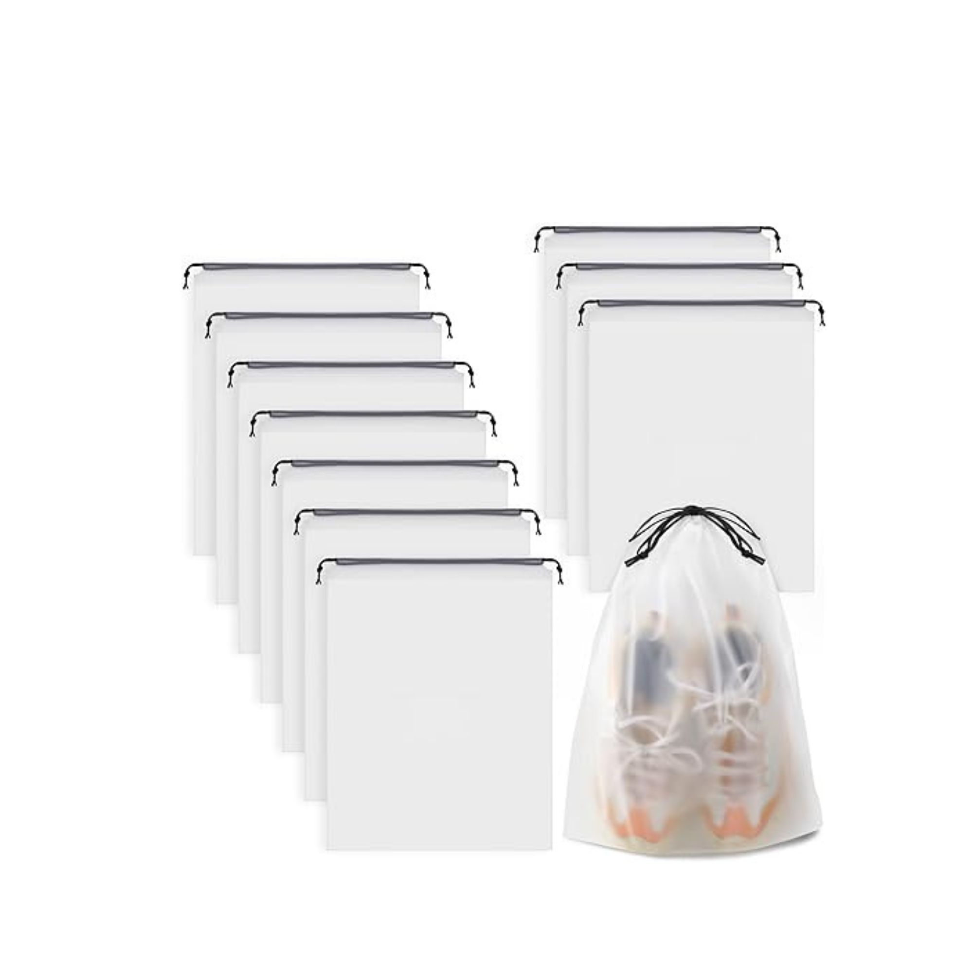 Non-Woven Travel Shoe Pouch with Drawstring and Clear Window