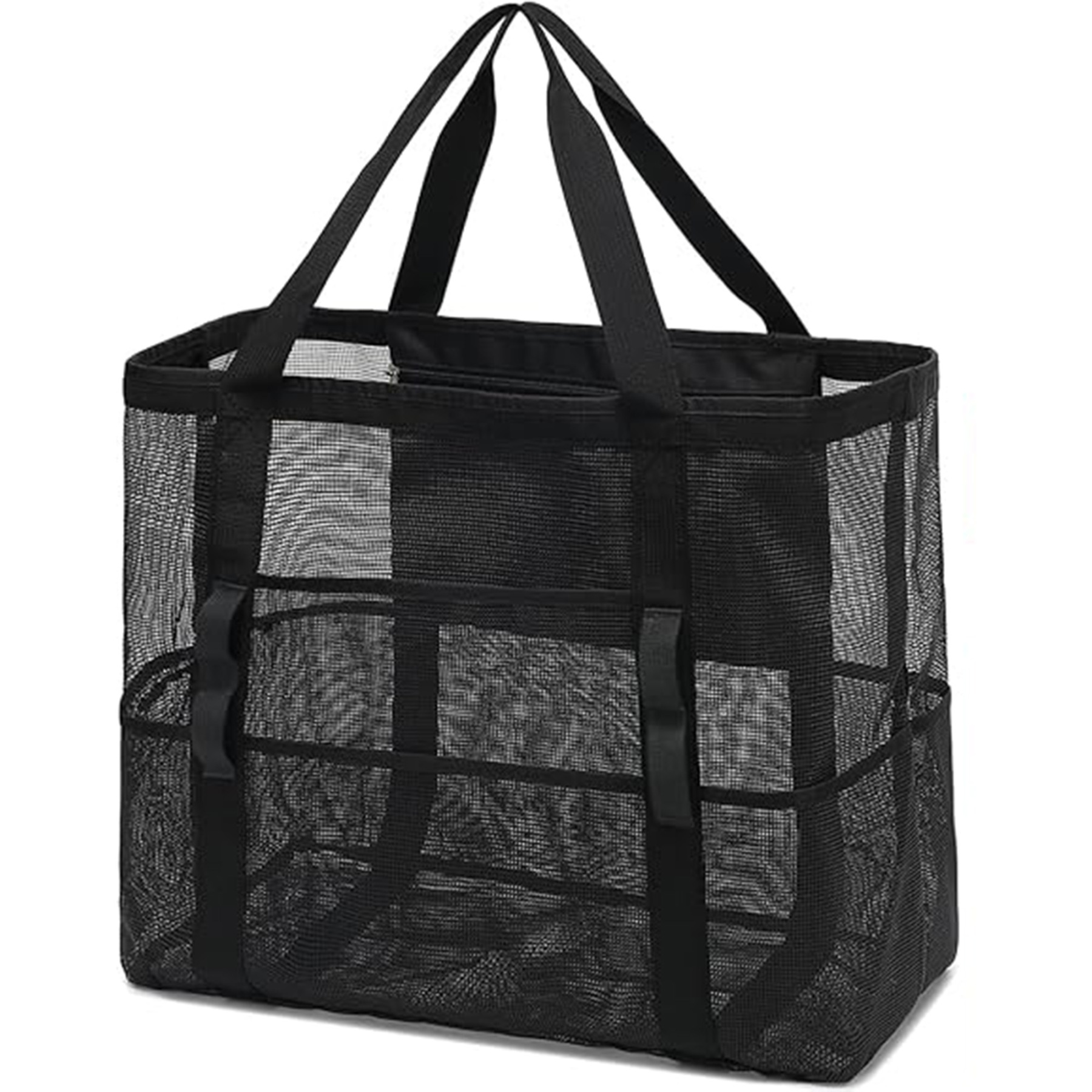 KPX Mesh Beach Tote: Large Foldable Mesh Pool Bag for Women with Small Pockets – Sandproof & Waterproof