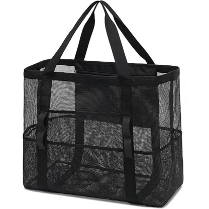 KPX Mesh Beach Tote: Large Foldable Mesh Pool Bag for Women with Small Pockets – Sandproof & Waterproof