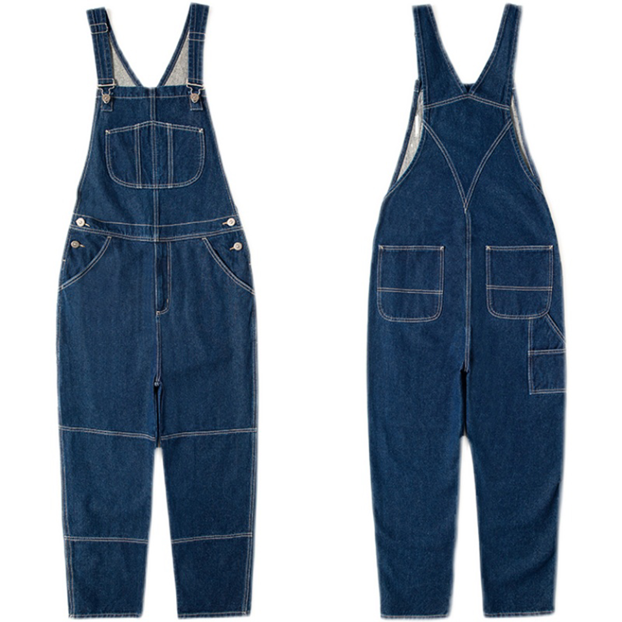  New European and American Unisex Denim Overalls: Loose Straight-Leg Couple Suspender Workwear for Spring & Autumn