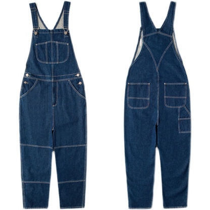  New European and American Unisex Denim Overalls: Loose Straight-Leg Couple Suspender Workwear for Spring & Autumn