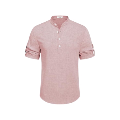 Cross-border Men’s Summer Casual Shirt: Solid Color Short-Sleeved,  Youth Half Cardigan Top 