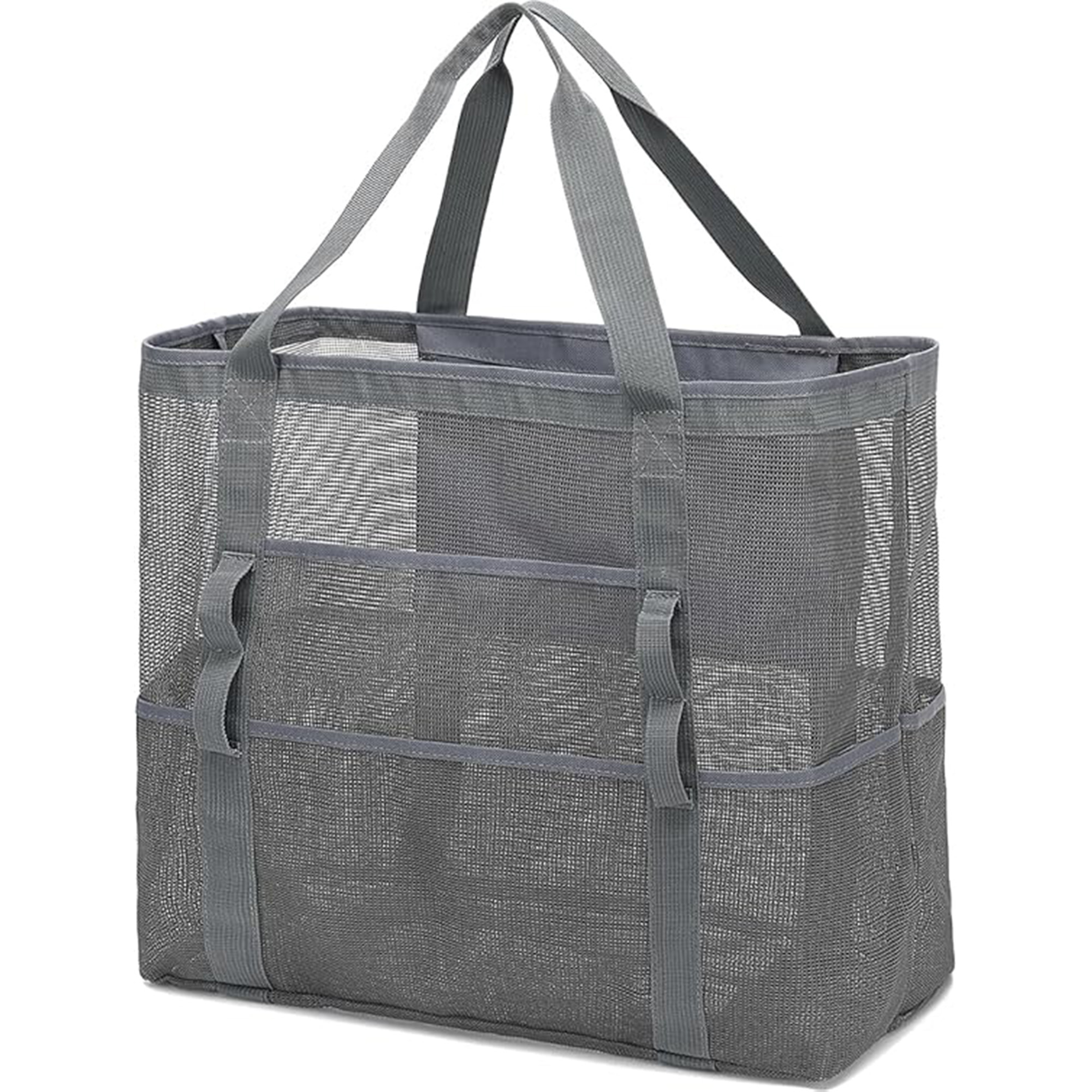 KPX Mesh Beach Tote: Large Foldable Mesh Pool Bag for Women with Small Pockets – Sandproof & Waterproof