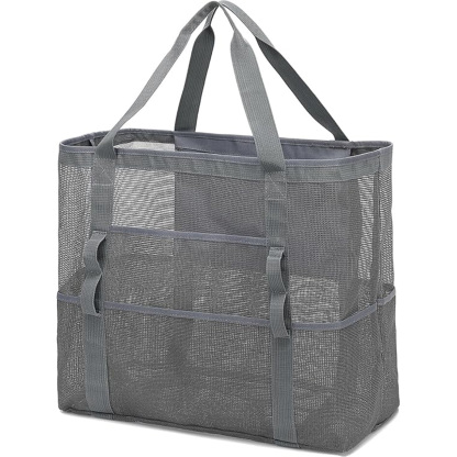KPX Mesh Beach Tote: Large Foldable Mesh Pool Bag for Women with Small Pockets – Sandproof & Waterproof