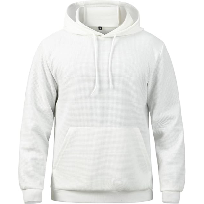 MANSDOUR Men's Casual Long Sleeve Waffle Knit Hoodie: Drawstring Pullover Sweatshirt with Pocket