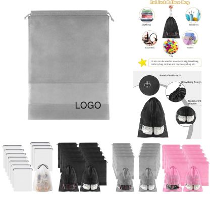 Non-Woven Travel Shoe Pouch with Drawstring and Clear Window