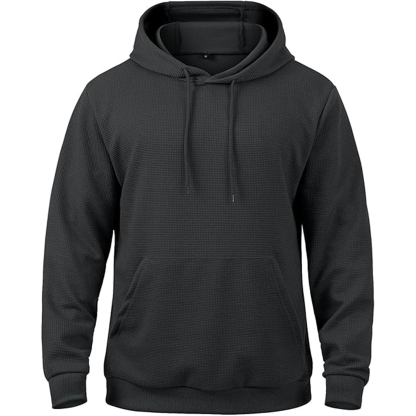 MANSDOUR Men's Casual Long Sleeve Waffle Knit Hoodie: Drawstring Pullover Sweatshirt with Pocket
