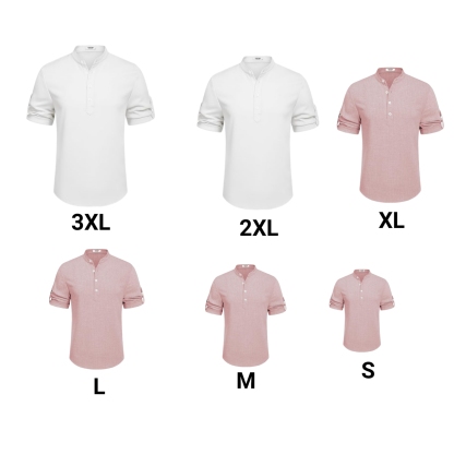 Cross-border Men’s Summer Casual Shirt: Solid Color Short-Sleeved,  Youth Half Cardigan Top 