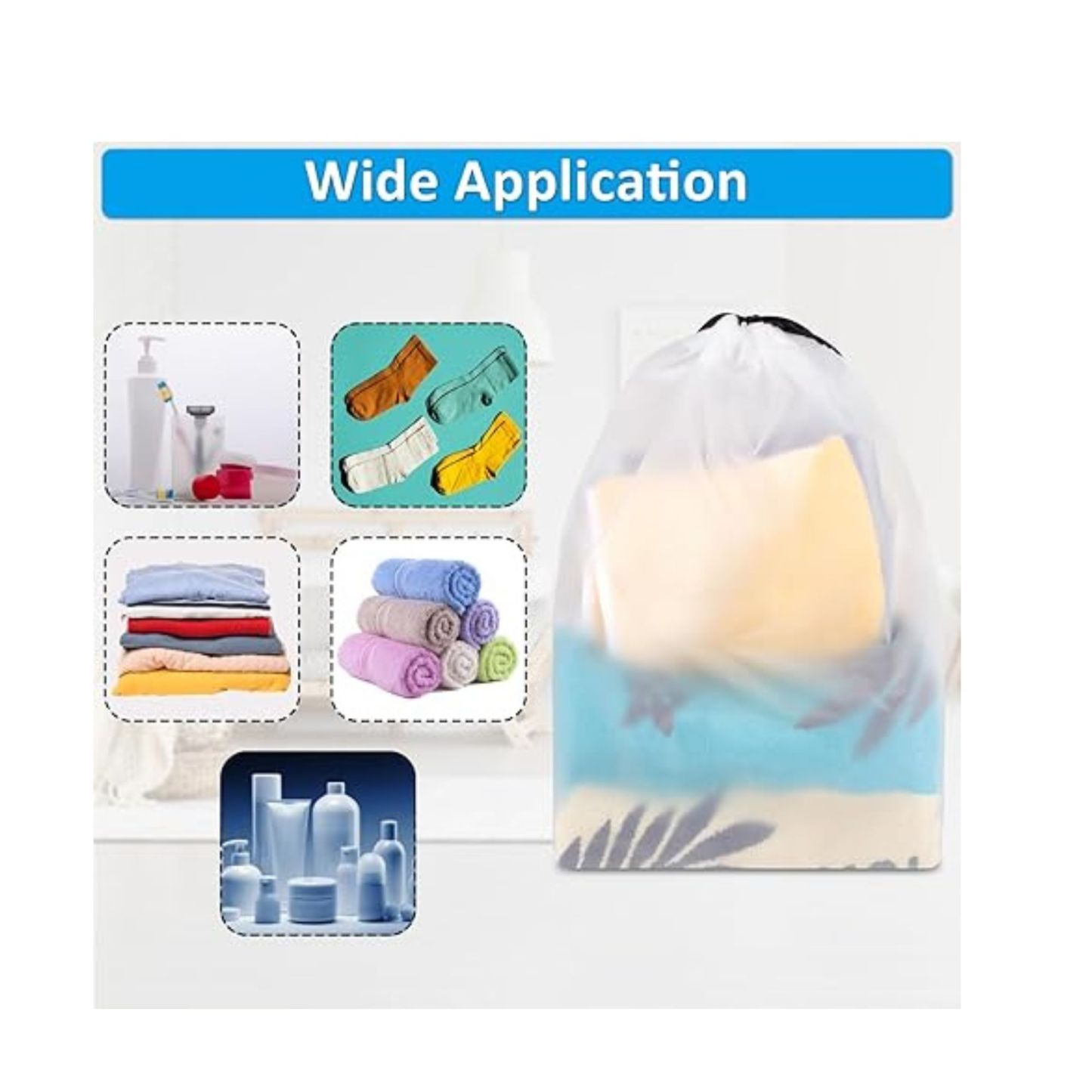 Non-Woven Travel Shoe Pouch with Drawstring and Clear Window