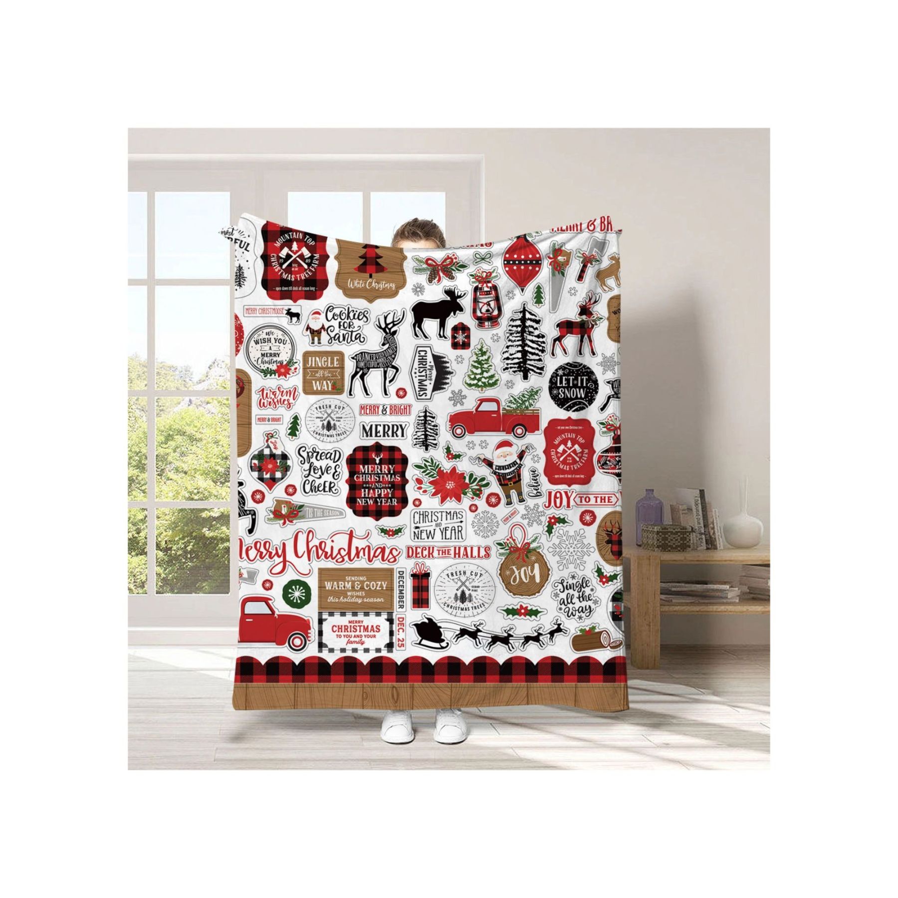 Cartoon Home Flannel Blanket: A Festive Christmas Gift for Cozy Celebrations