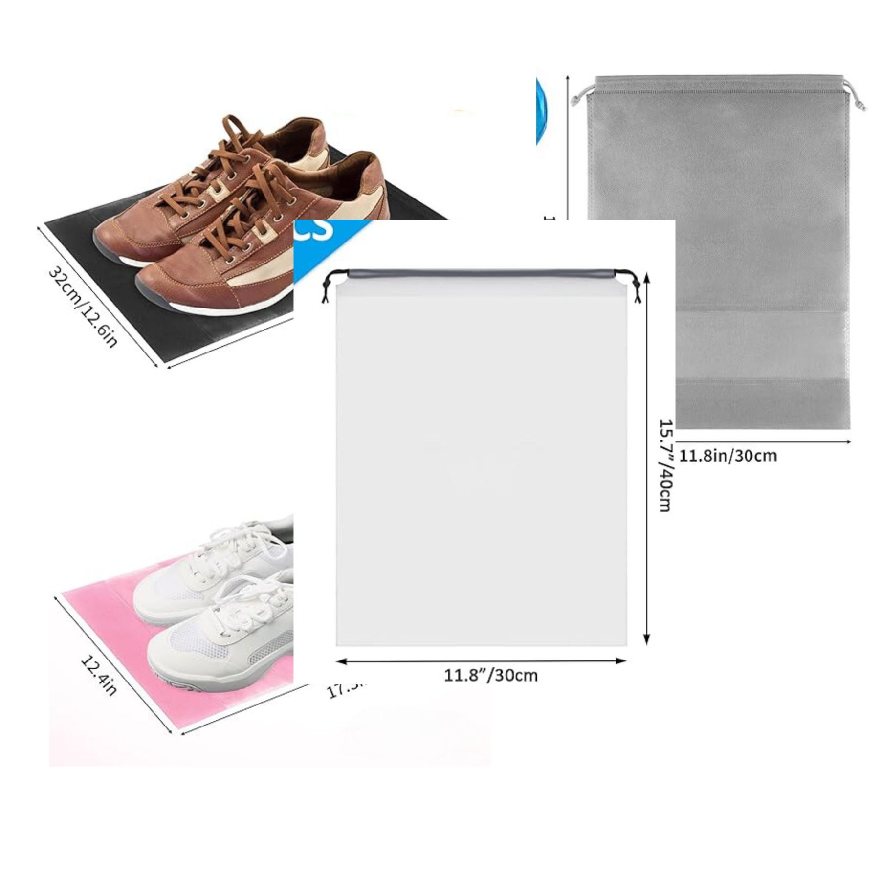 Non-Woven Travel Shoe Pouch with Drawstring and Clear Window
