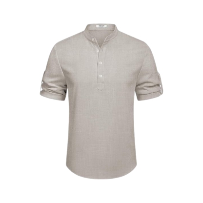 Cross-border Men’s Summer Casual Shirt: Solid Color Short-Sleeved,  Youth Half Cardigan Top 